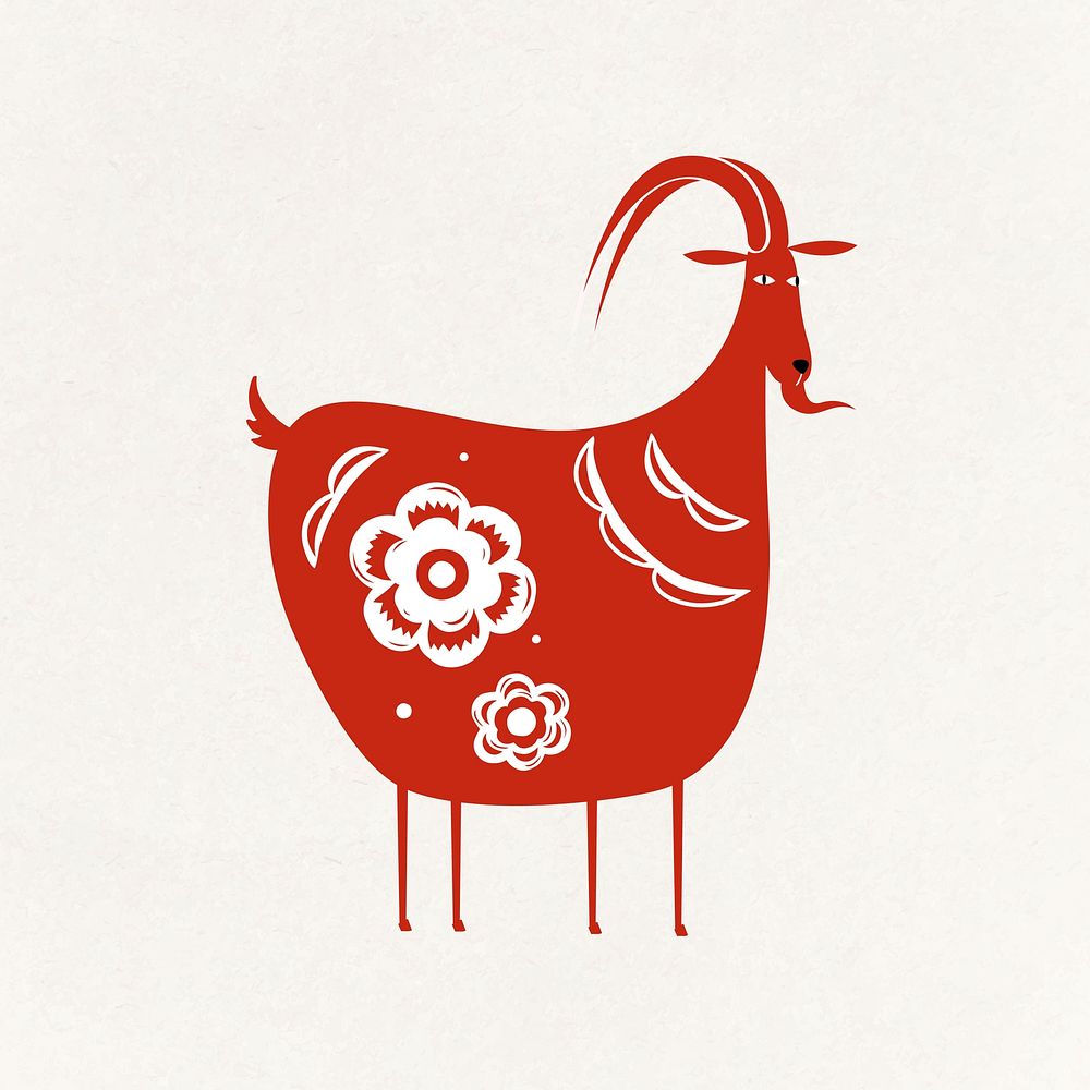 Goat red Chinese vector cute zodiac sign animal illustration