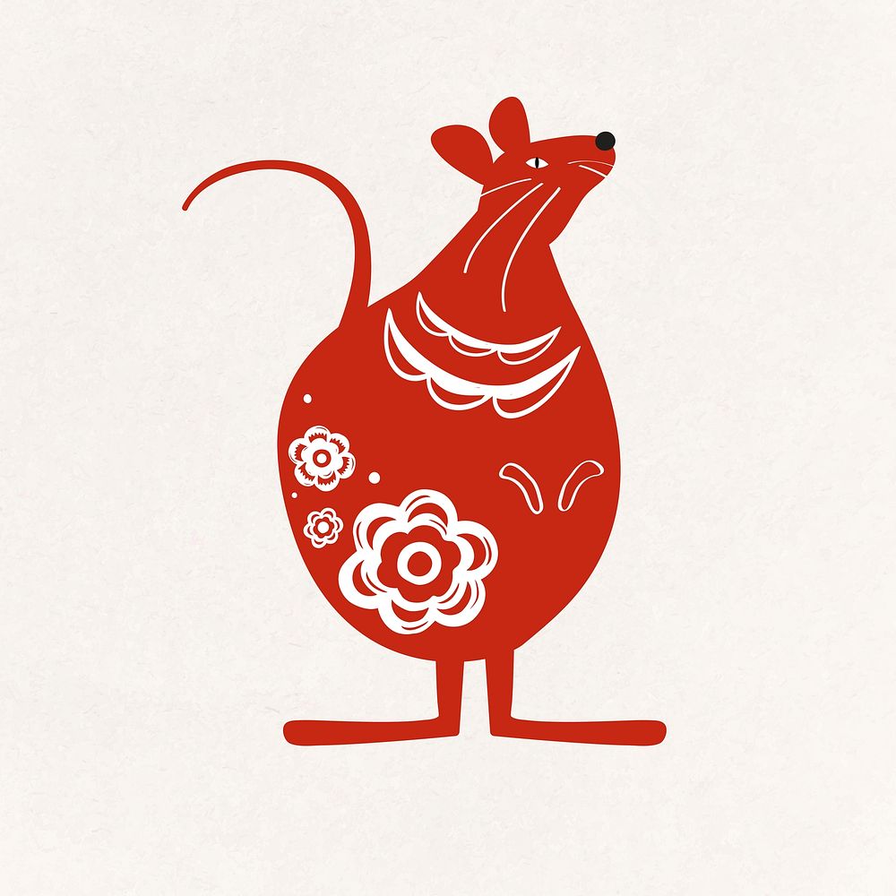 Rat red Chinese cute zodiac sign animal illustration