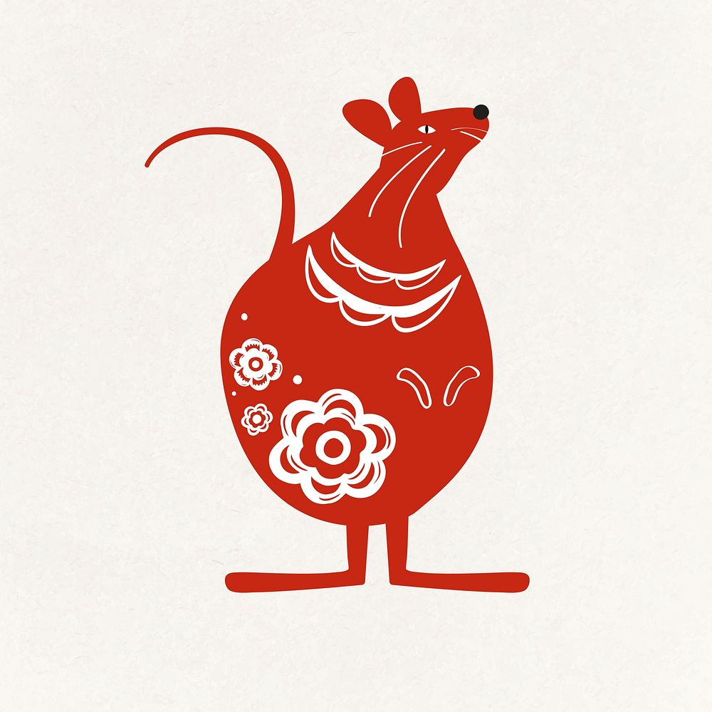 Rat red Chinese vector cute zodiac sign animal illustration