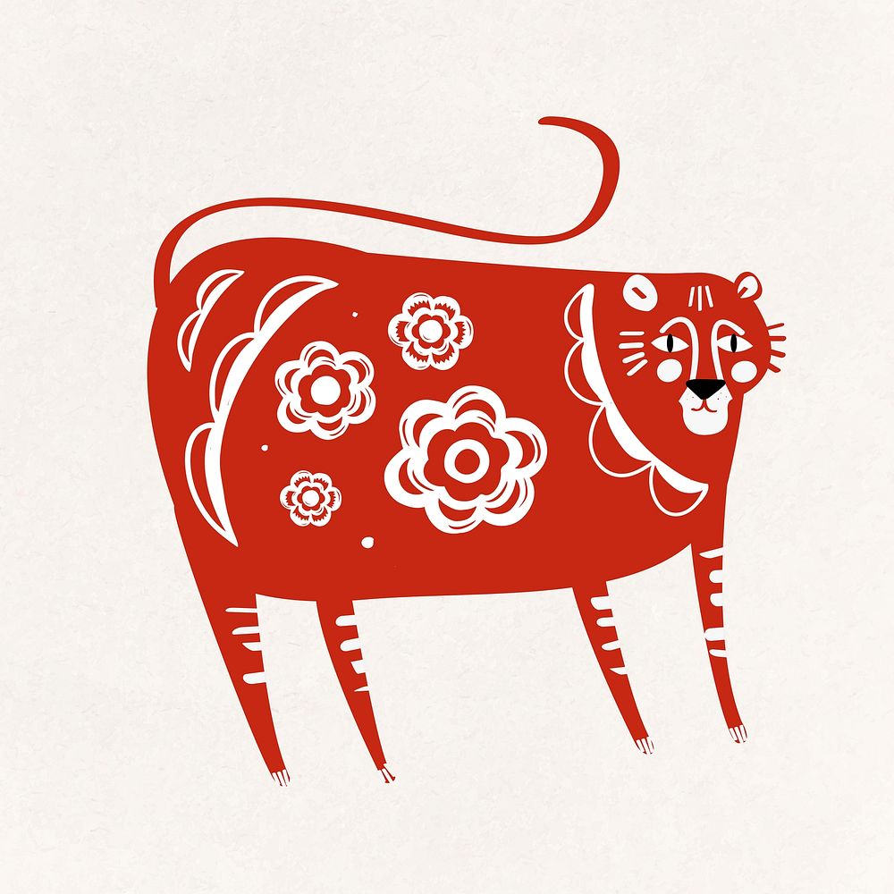 Tiger red Chinese cute zodiac sign animal illustration