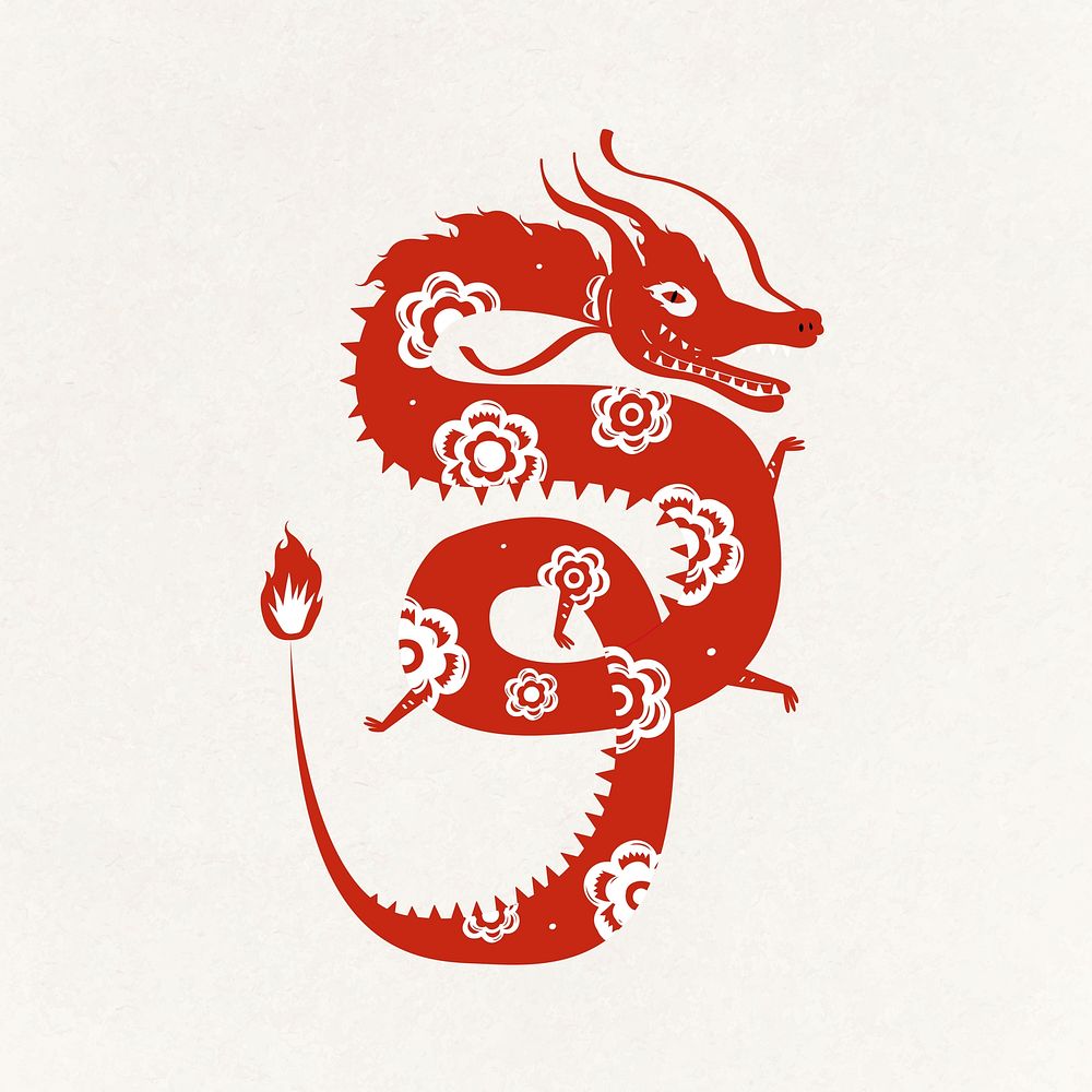 Dragon red Chinese vector cute zodiac sign animal illustration