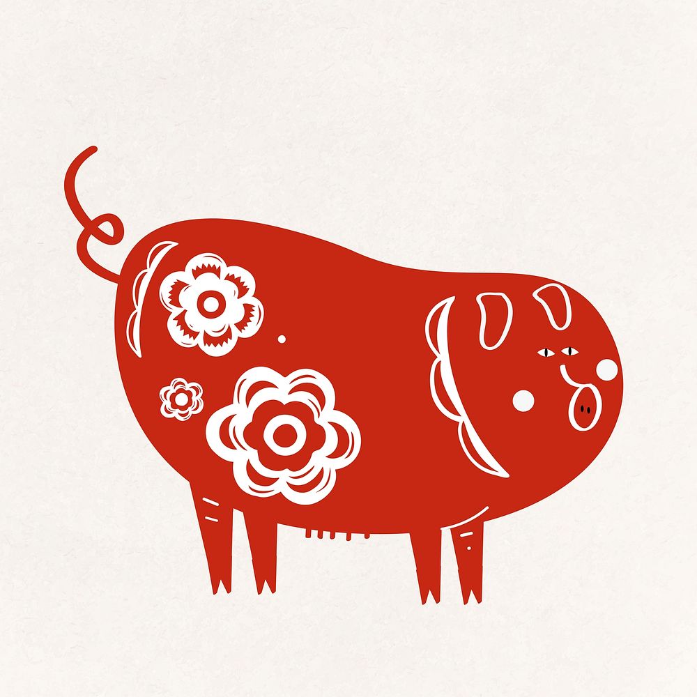 Pig red Chinese cute zodiac sign animal illustration