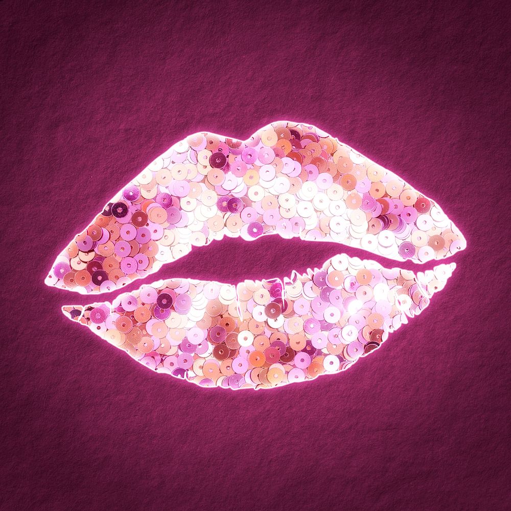 Pink sequin lips valentine&rsquo;s kiss illustration