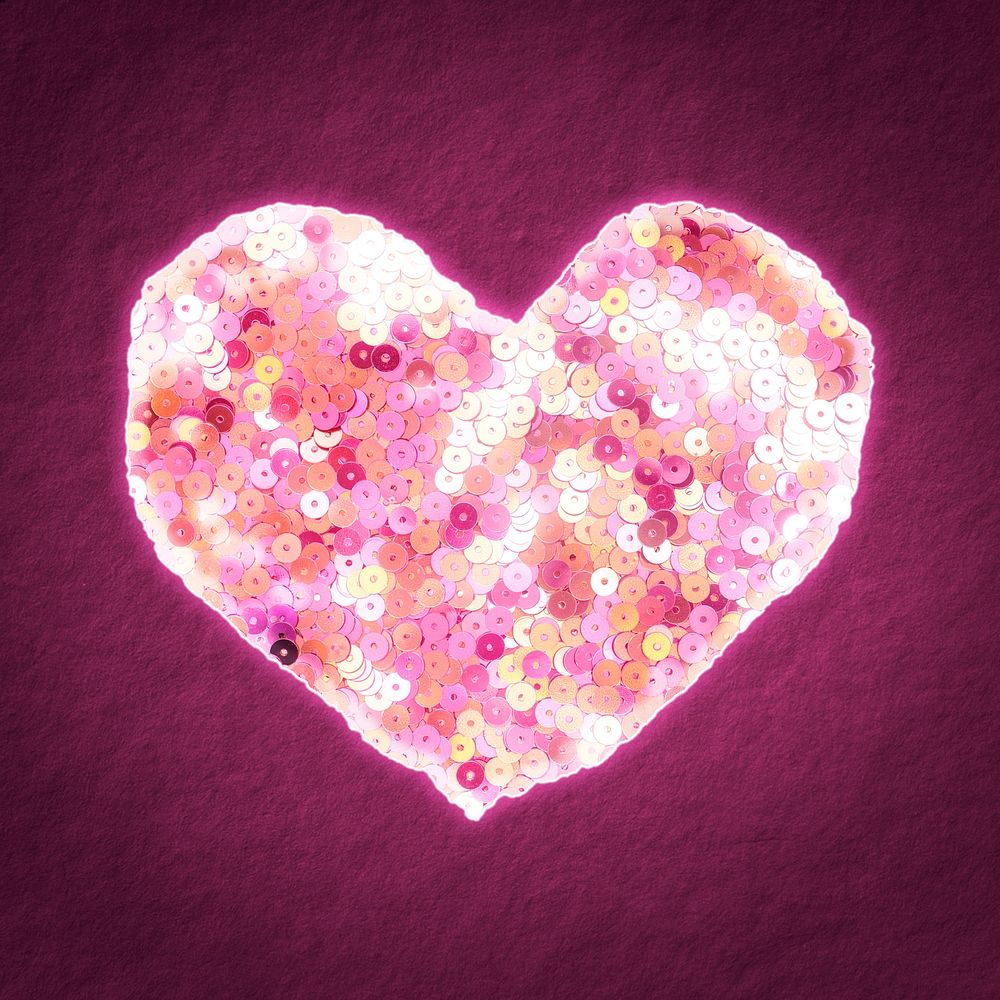 Glittery pink sequin heart valentine&rsquo;s symbol