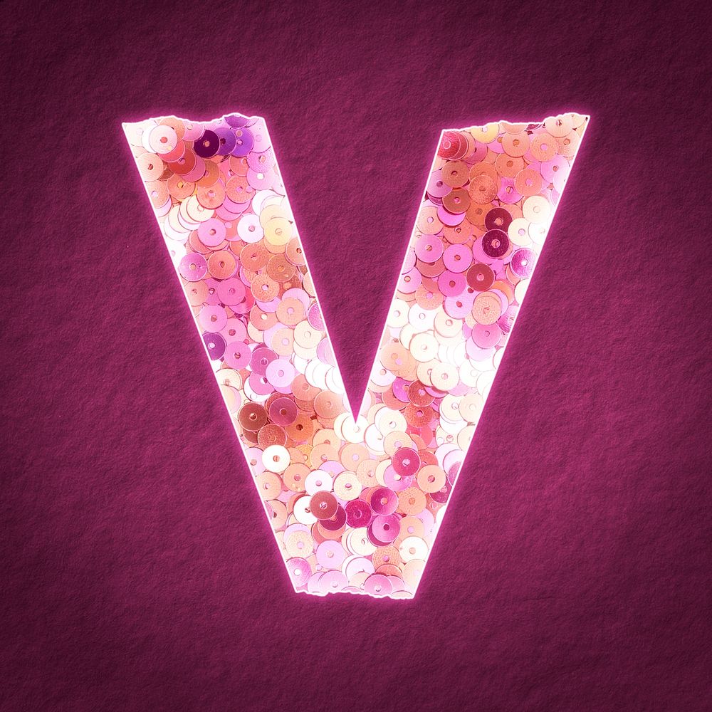 Glittery letter V with sequin texture illustration