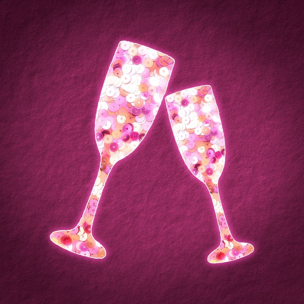 Pink sequin champagne glasses valentine&rsquo;s dinner illustration