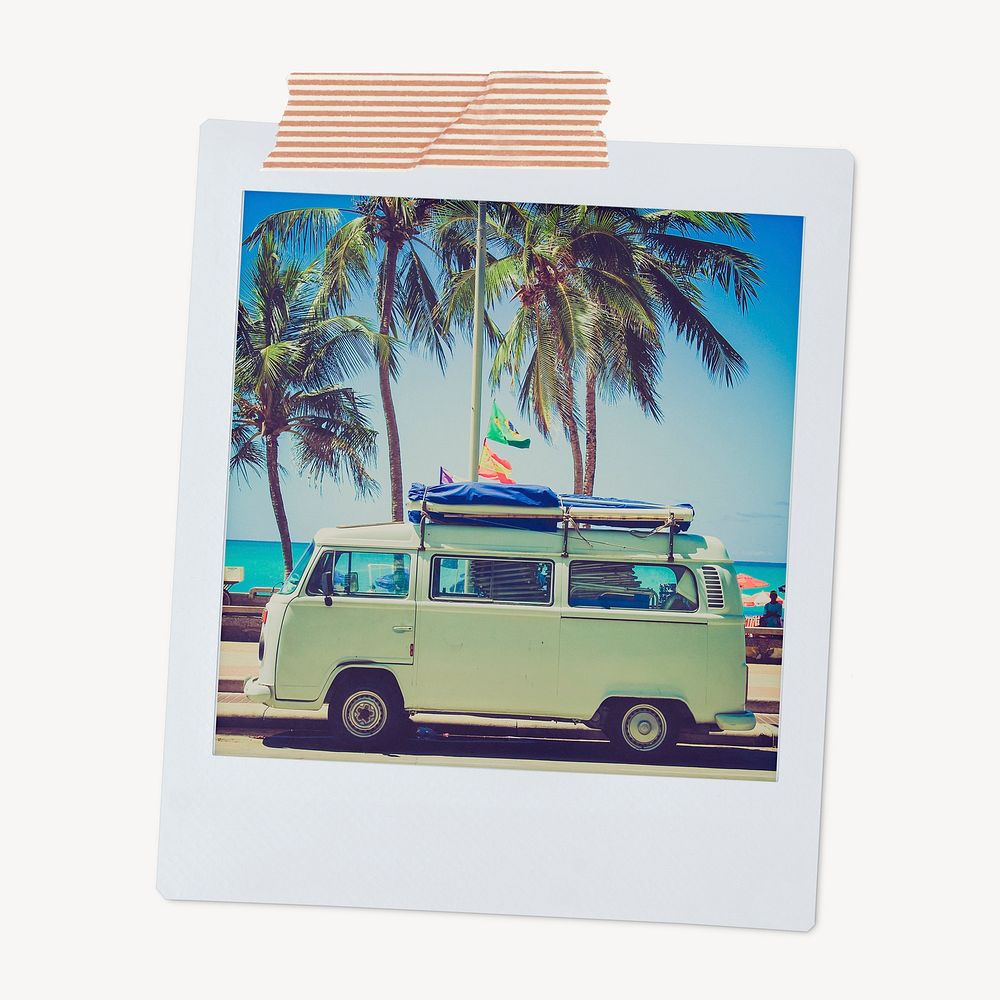 Summer road trip, travel minivan aesthetic instant photo 