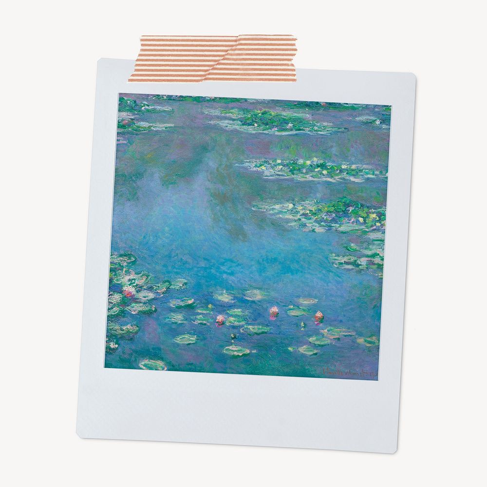 Claude Monet's Water Lilies, famous painting on instant photo, remixed by rawpixel