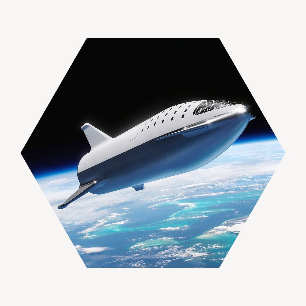 Starship separation badge, space travel photo in hexagon shape