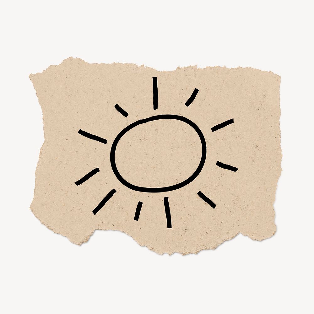 Sunshine doodle, cute illustration, torn paper, beige design