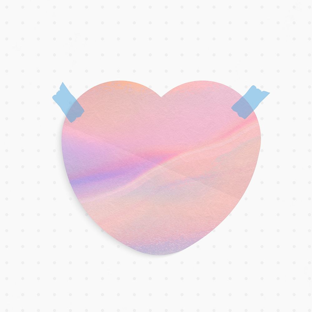 Holographic paper note with heart shape and washi tape