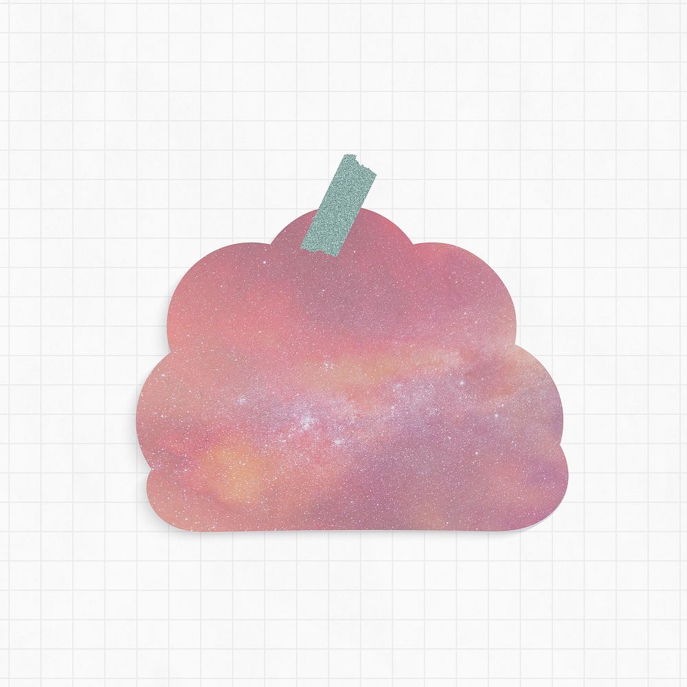 Notepad with pink galaxy background cloud shape and washi tape