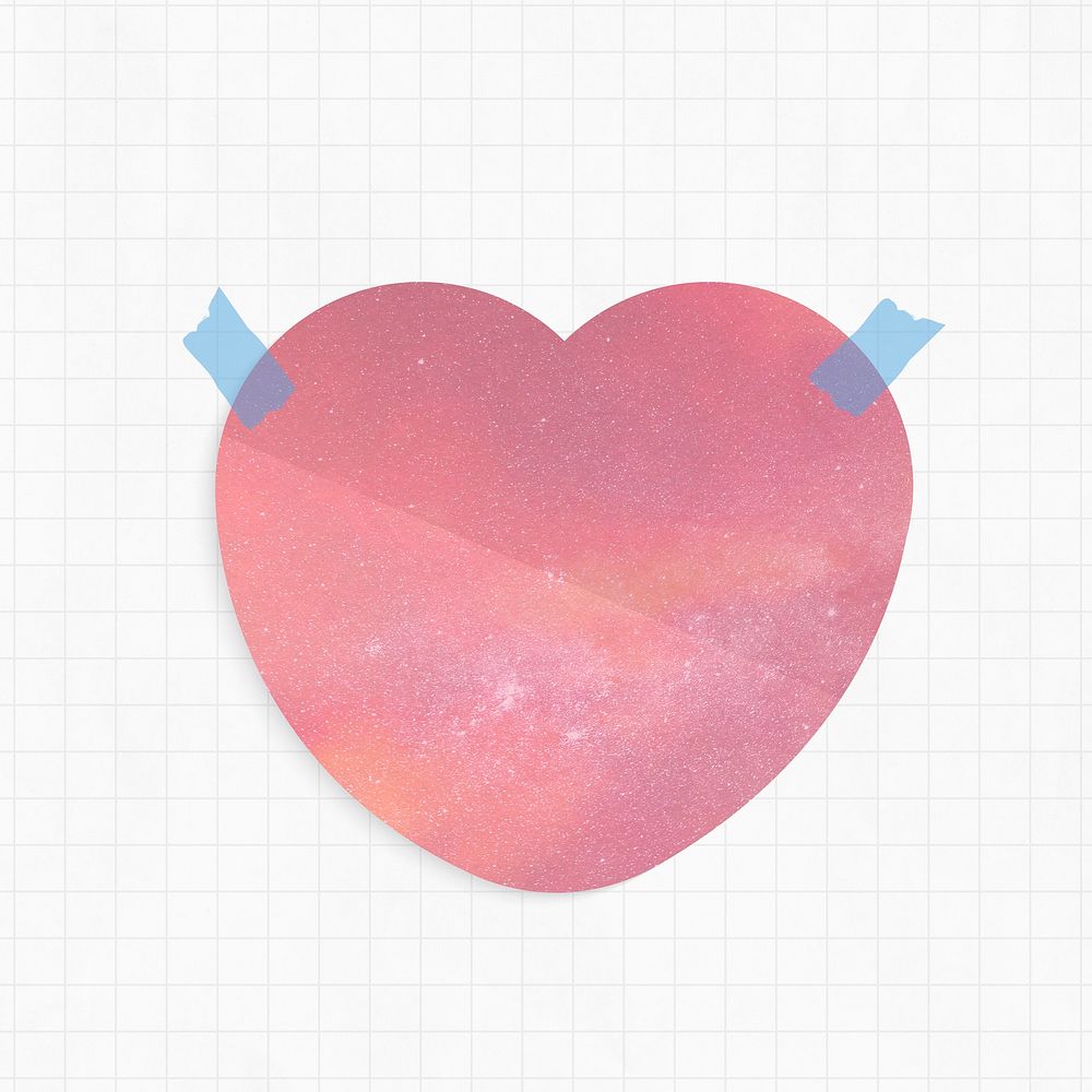 Notepad with pink galaxy background heart shape and washi tape