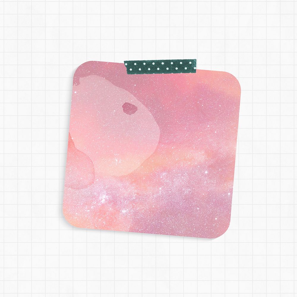 Memo pad with pink galaxy background square shape and washi tape