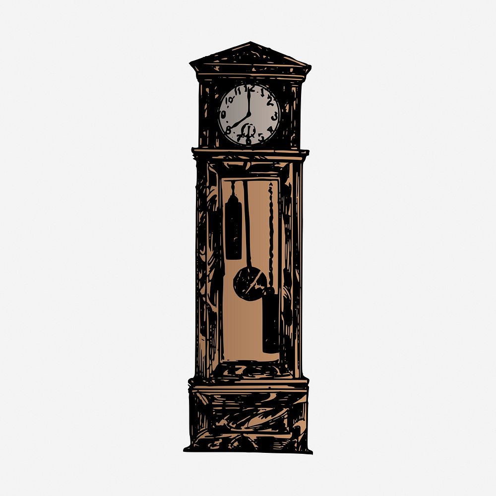 Grandfather clock, colored vintage illustration. Free public domain CC0 image.