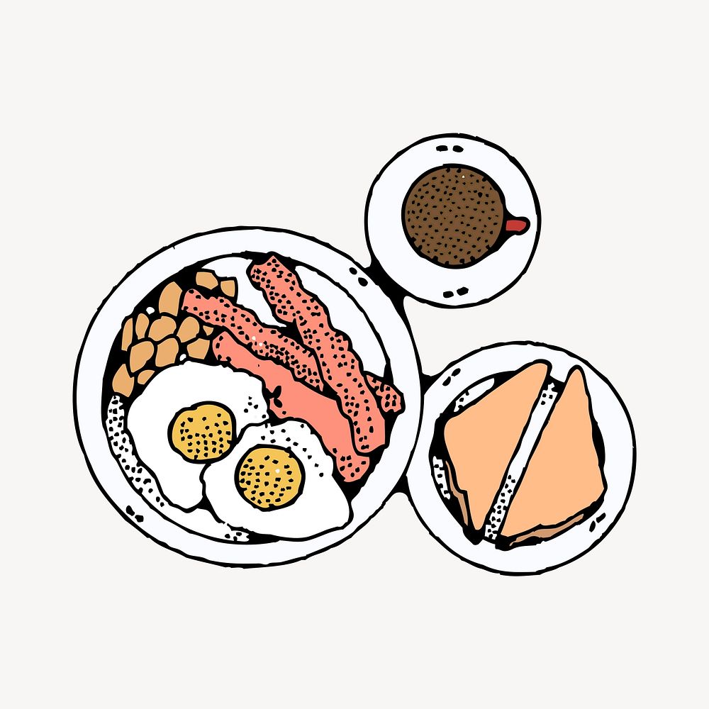 English breakfast clipart, drawing illustration vector. Free public domain CC0 image.