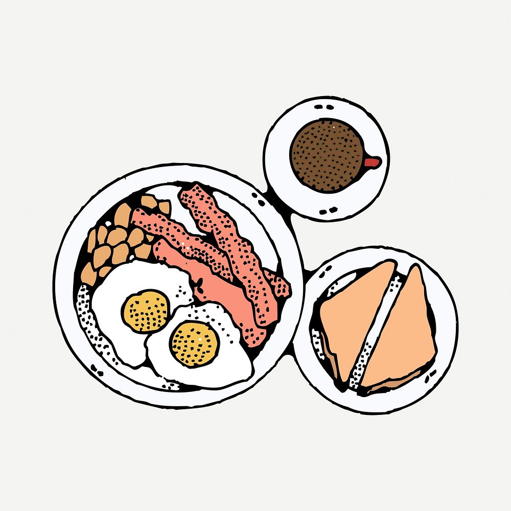 English breakfast collage element, vintage illustration psd. Free public domain CC0 image.