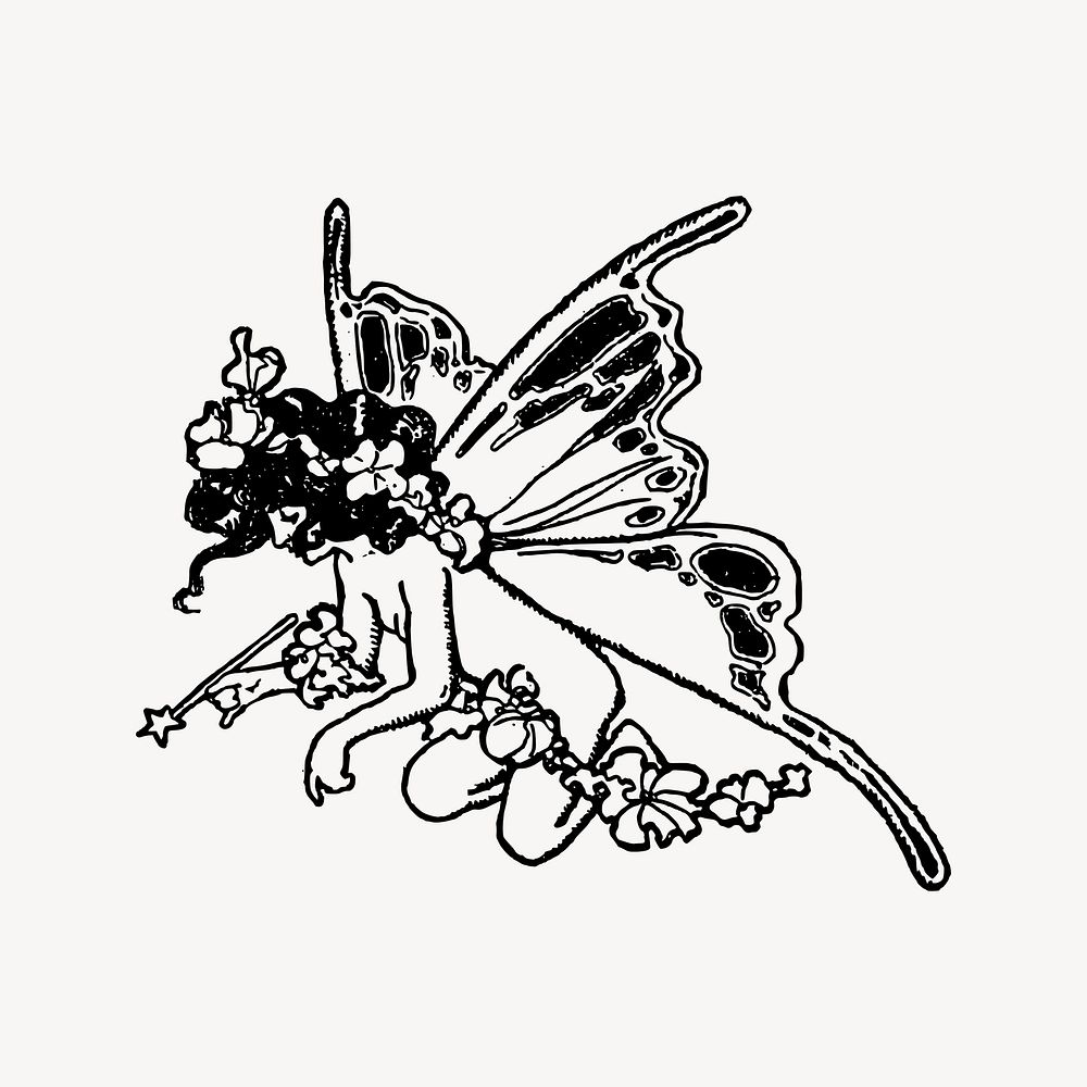 Butterfly fairy collage element, drawing illustration vector. Free public domain CC0 image.