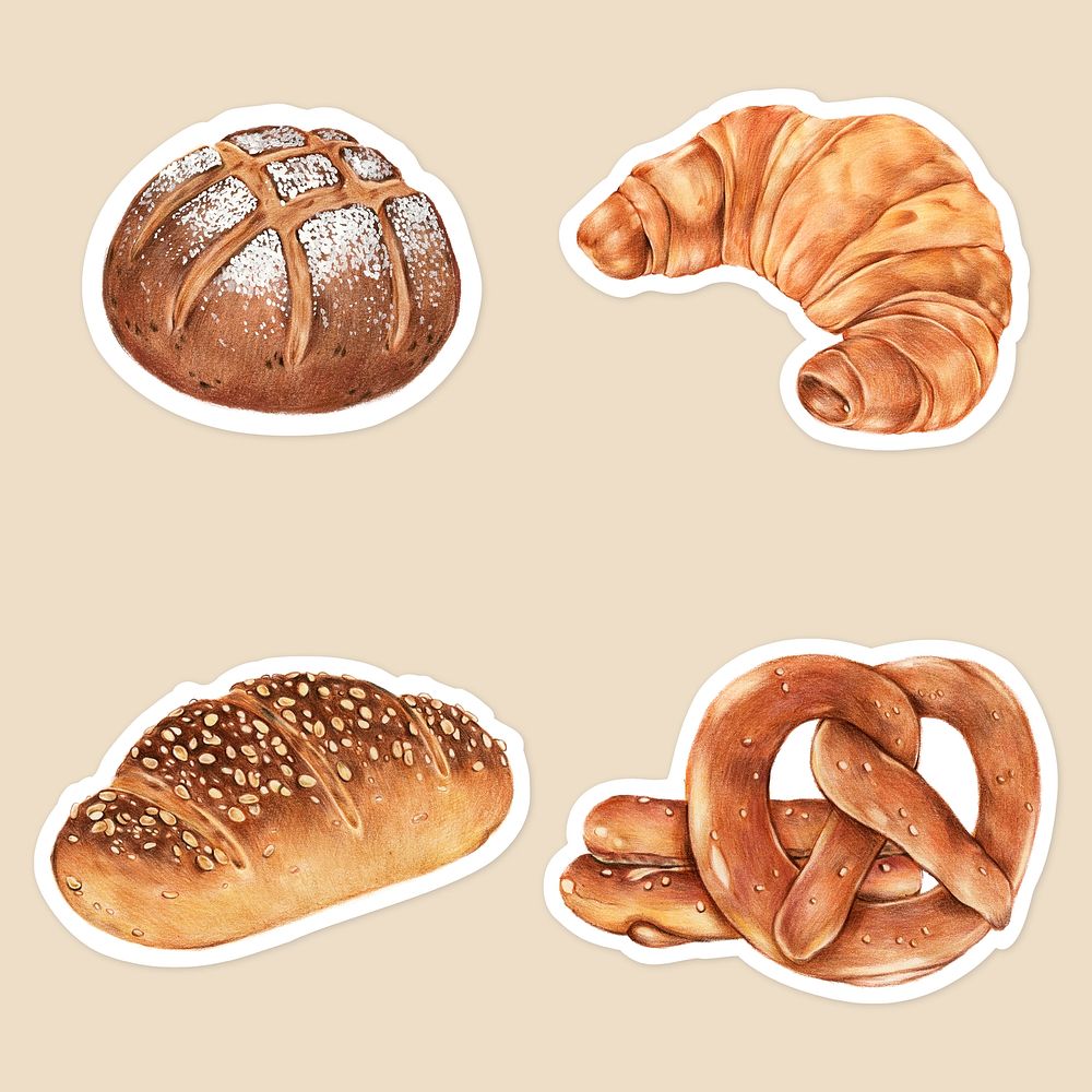 Bread illustrated psd organic food sticker mixed