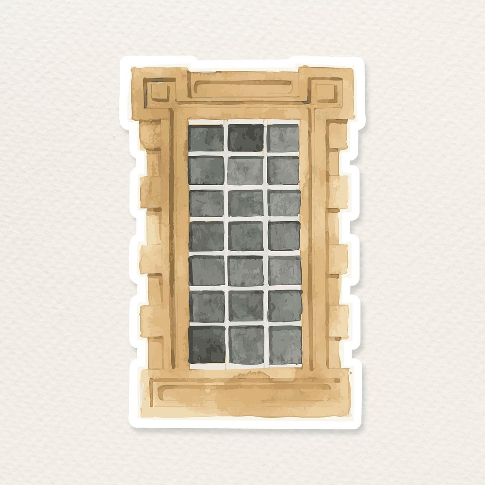 Psd watercolor old European window architecture illustration
