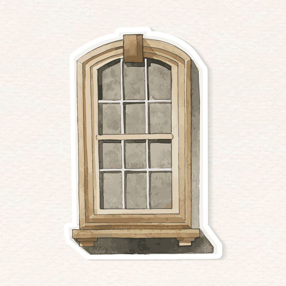 Vector watercolor vintage European window architectural painting
