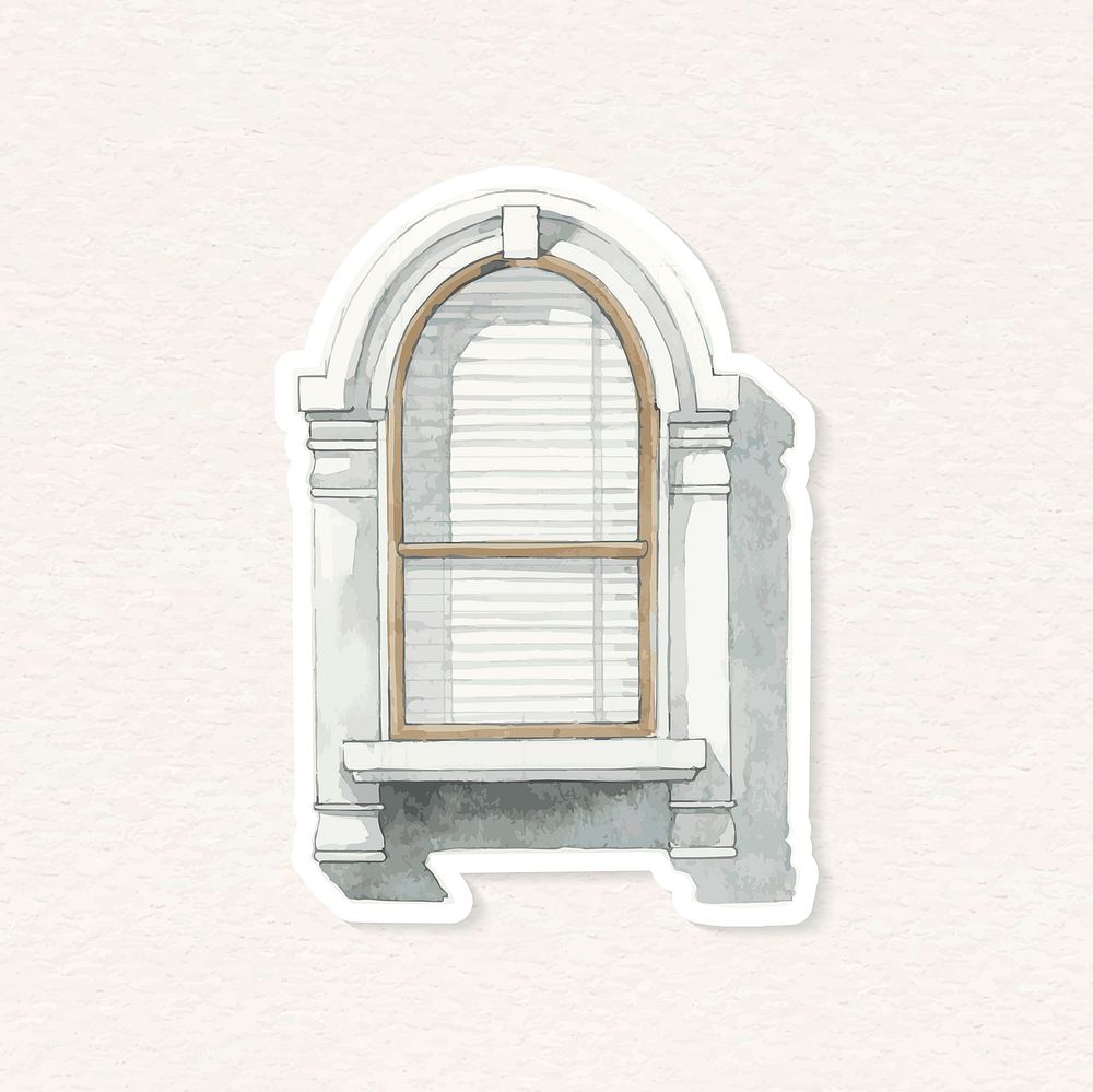 Vector vintage watercolor illustration European window architecture