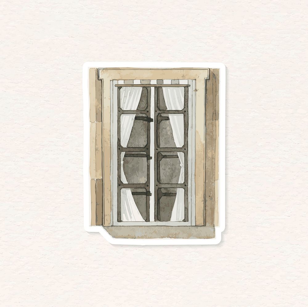 Vector watercolor vintage European window architectural painting