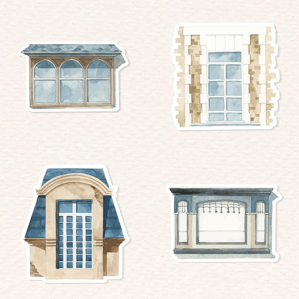 Vintage window architectural set watercolor clipart