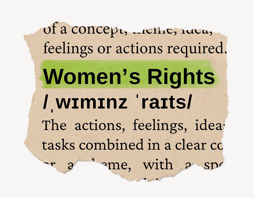 Women's rights dictionary word, vintage ripped paper design