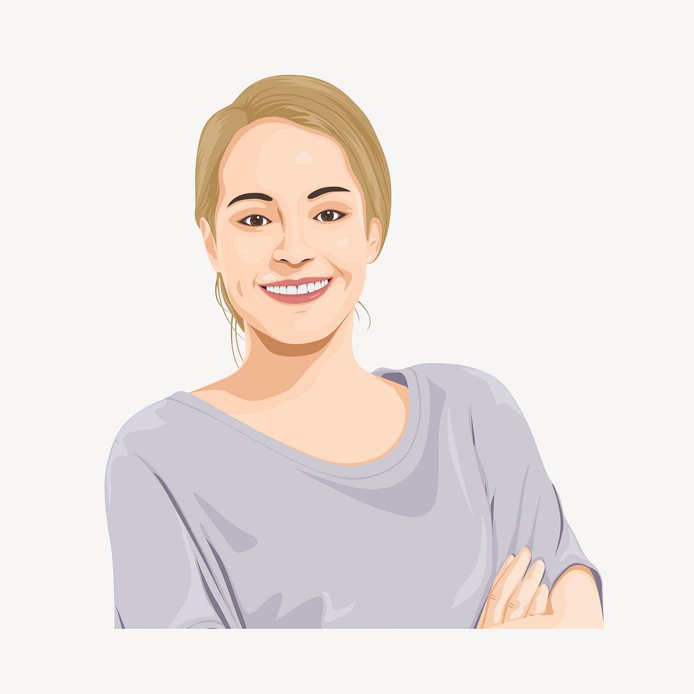 Smiling woman, character portrait illustration, isolated in white