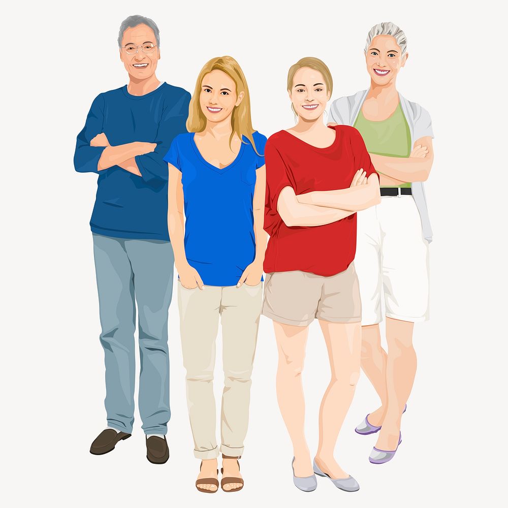 Diverse people, standing characters illustration psd