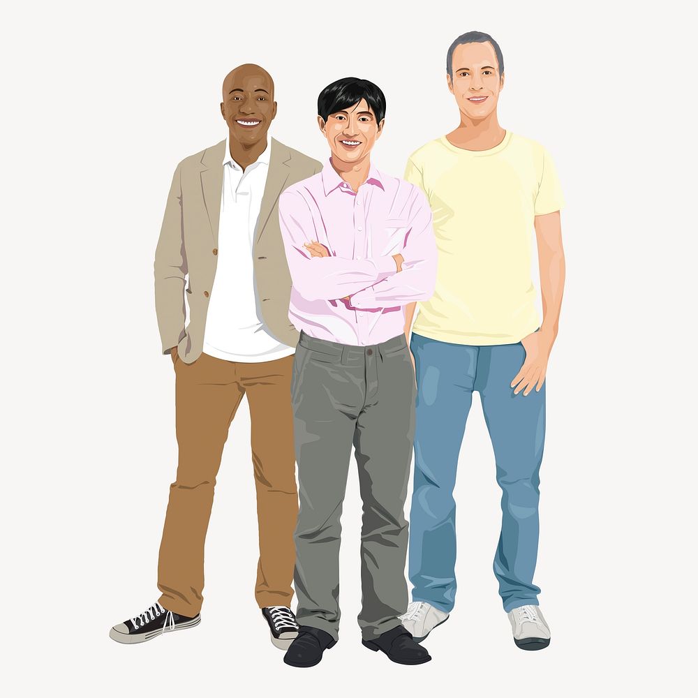 Diverse men sticker, illustration isolated in white