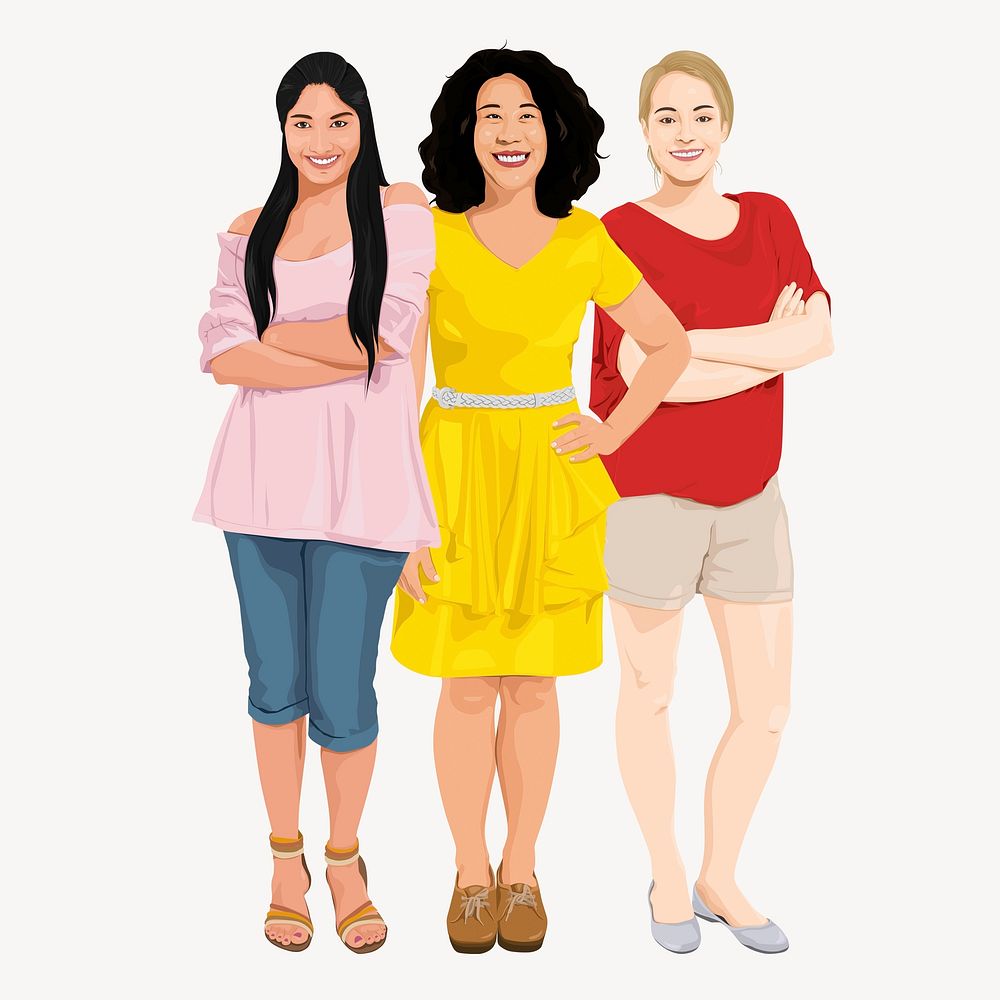 Diverse women, full length illustration psd