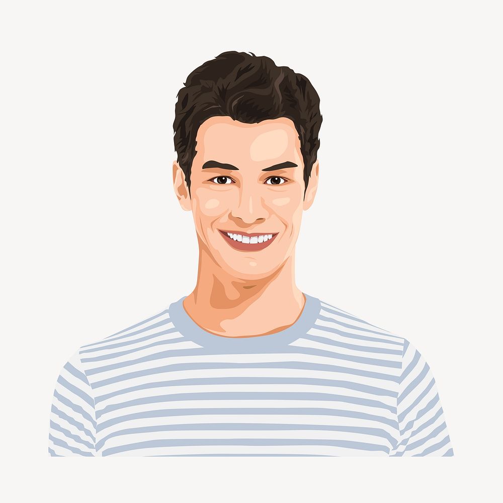 Smiling man, character illustration, isolated in white