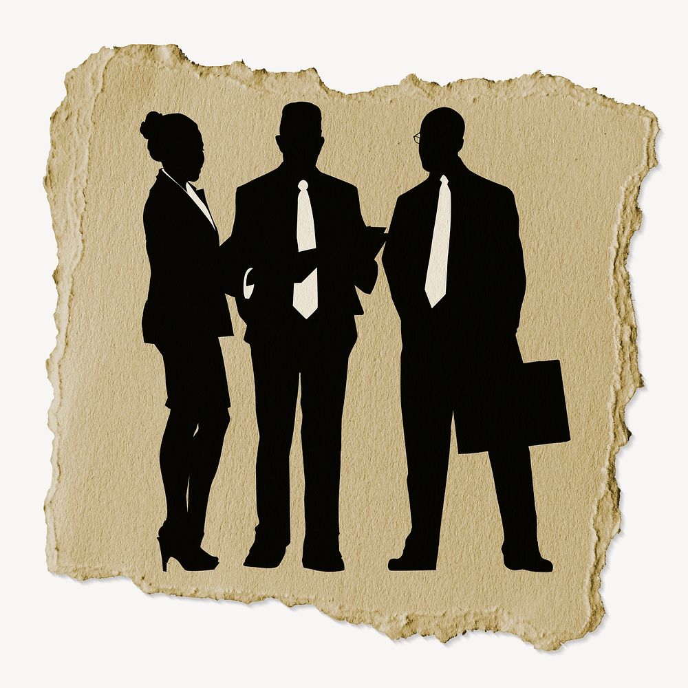 Business people silhouette torn paper, sticker collage element