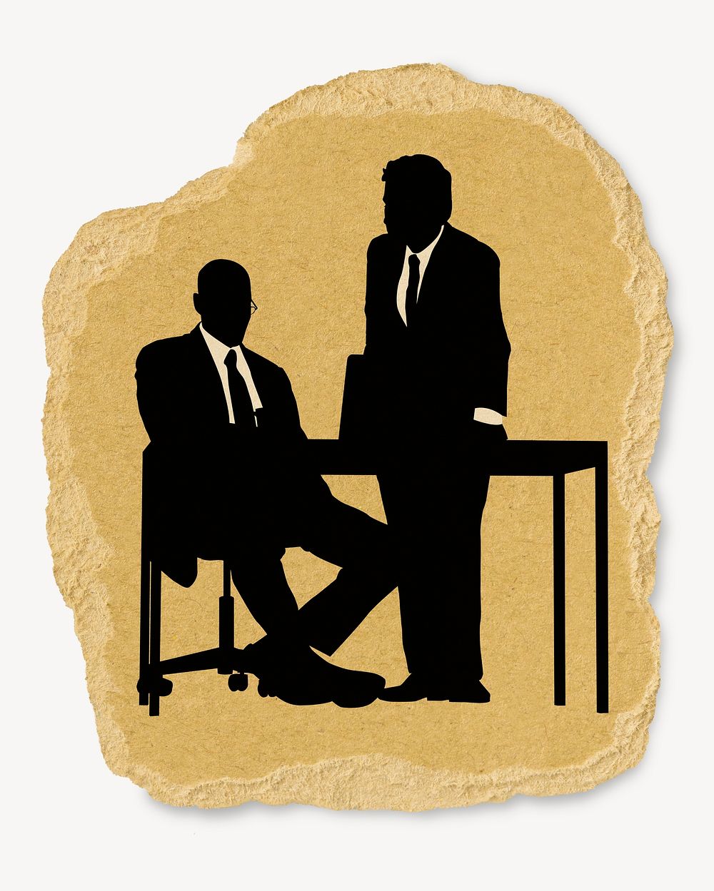 Successful businessmen silhouette ripped paper, sticker collage element  psd
