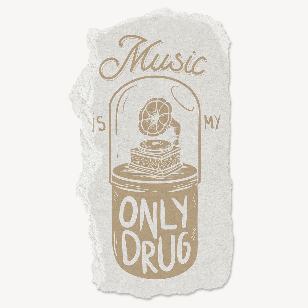 Music pill  collage element, torn paper psd