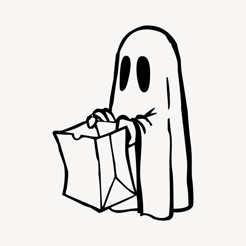 Halloween ghost drawing, vintage illustration vector. Free public domain CC0 image.