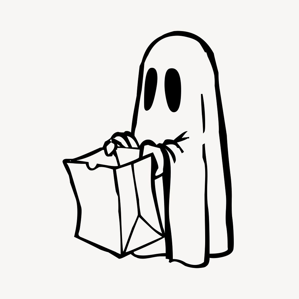 Halloween ghost drawing, vintage illustration psd. Free public domain CC0 image.