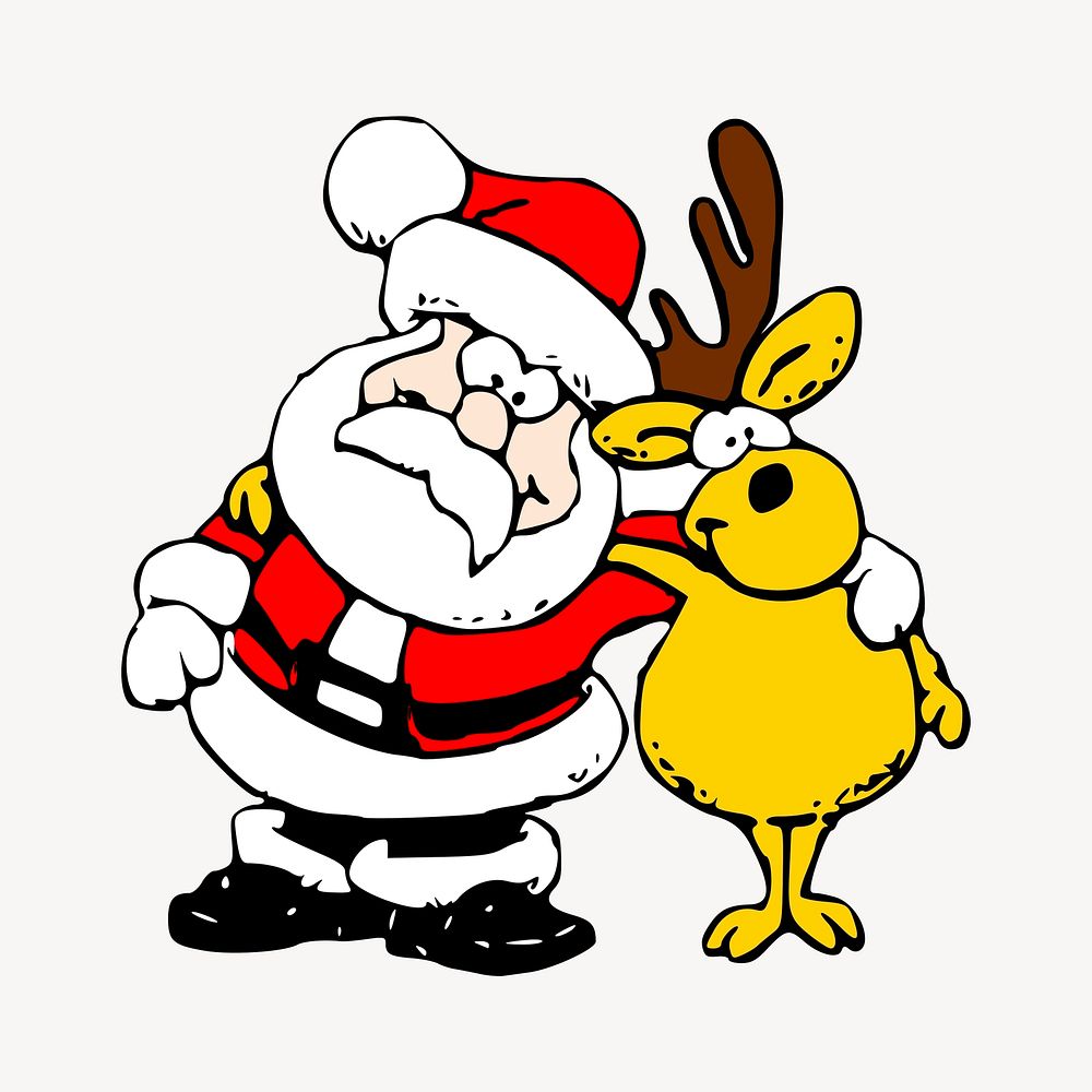 Santa, reindeer clipart, illustration vector. Free public domain CC0 image.