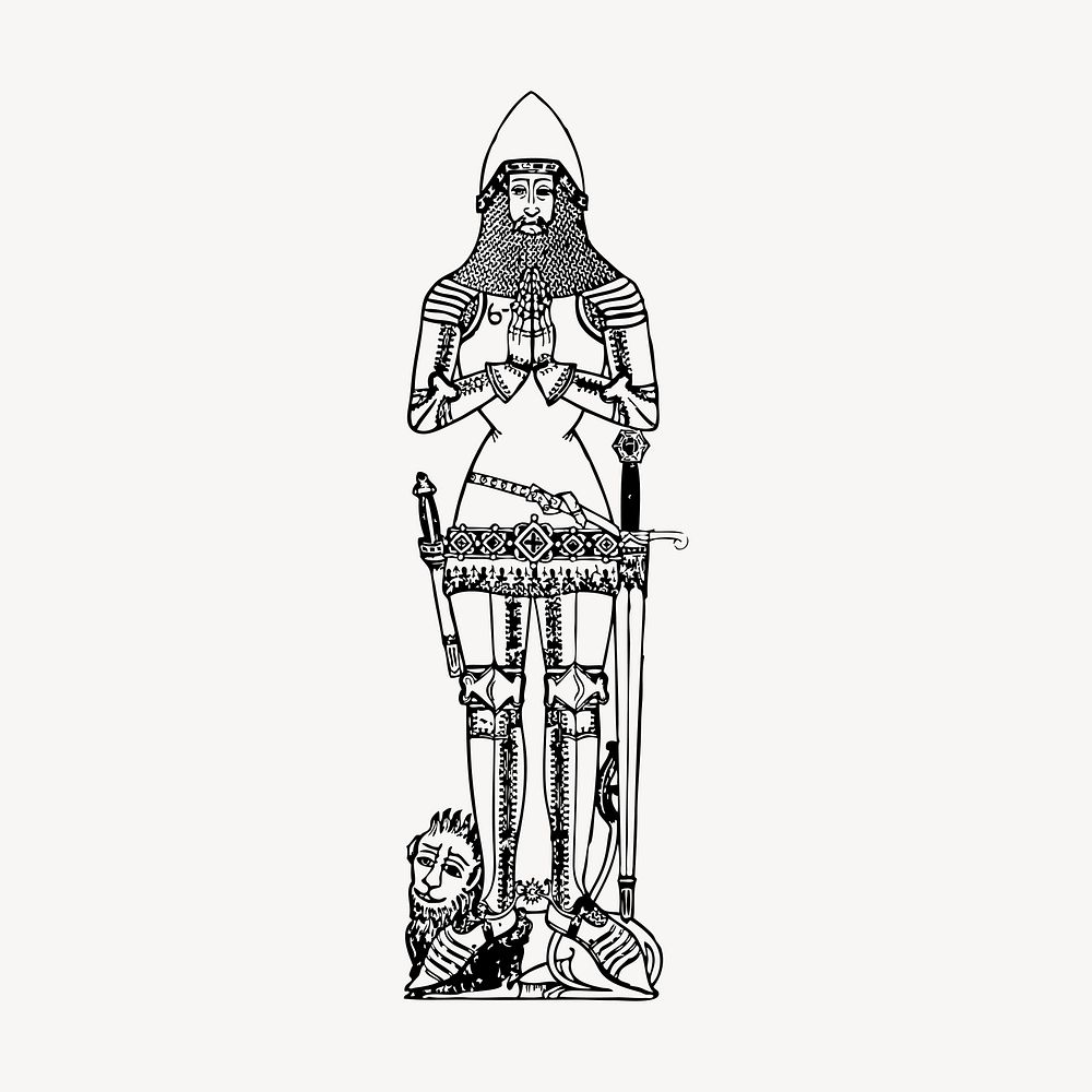 Medieval knight drawing, vintage illustration vector. Free public domain CC0 image.