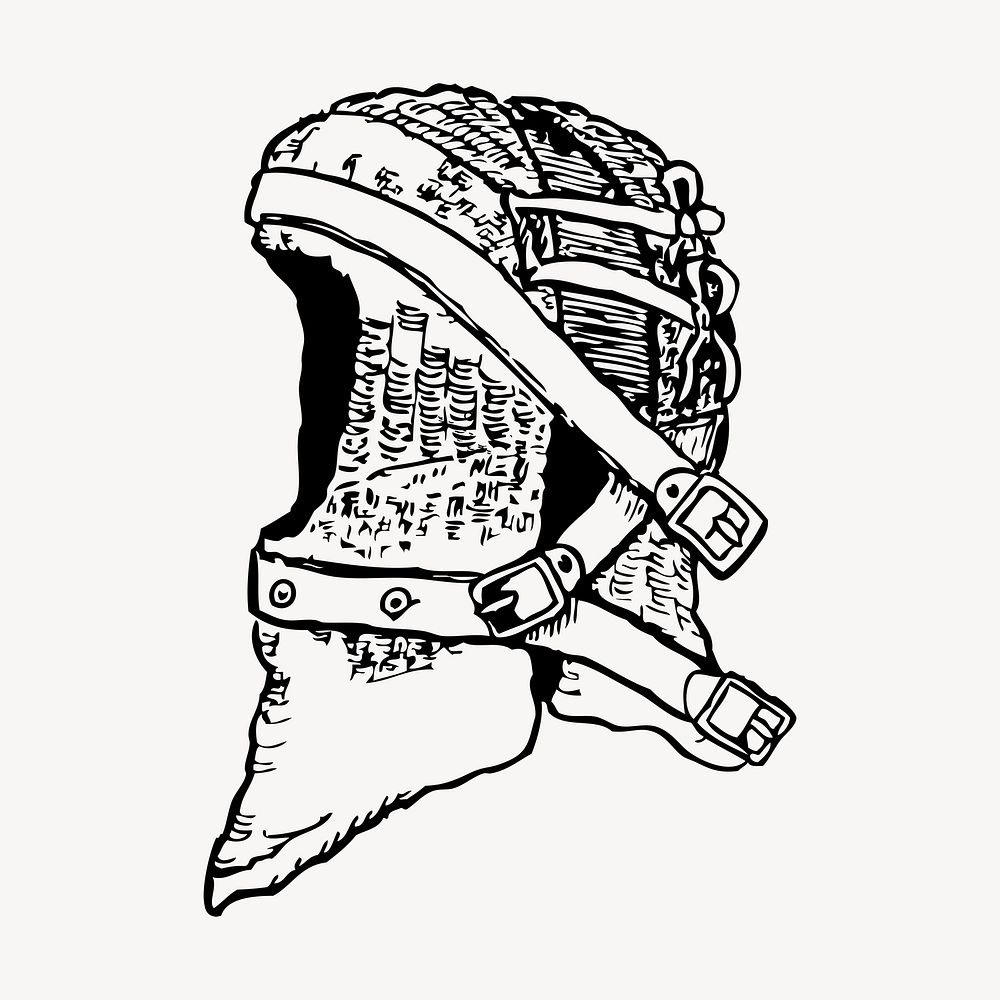 Medieval helmet drawing, vintage illustration. Free public domain CC0 image.