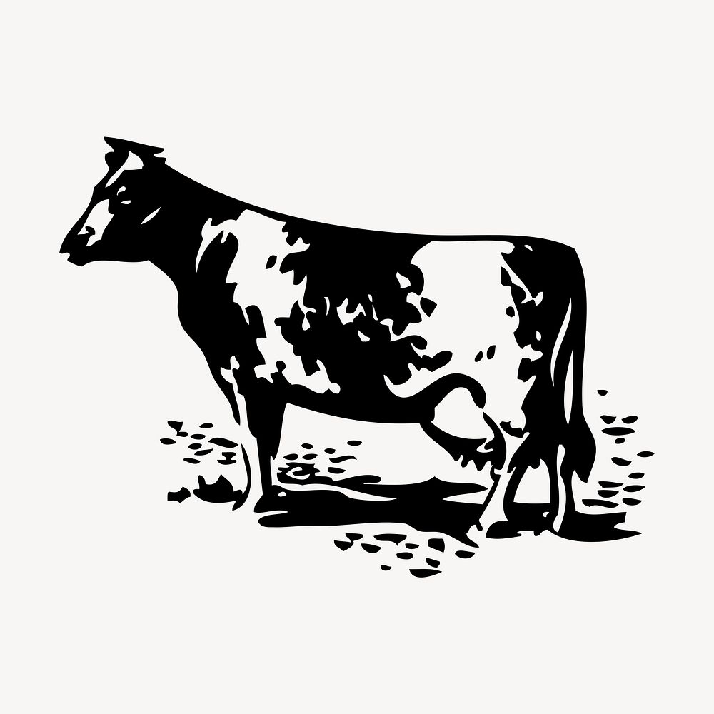 Cow, farm animal drawing, vintage illustration psd. Free public domain CC0 image.