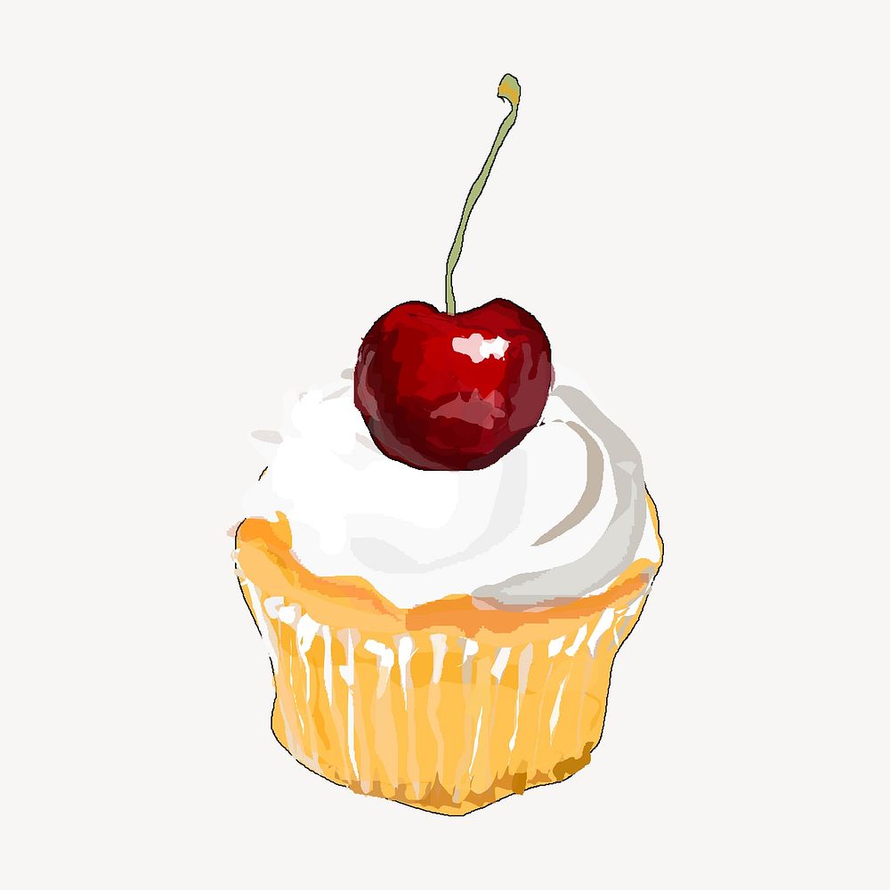 Cherry cupcake clipart, illustration. Free public domain CC0 image.