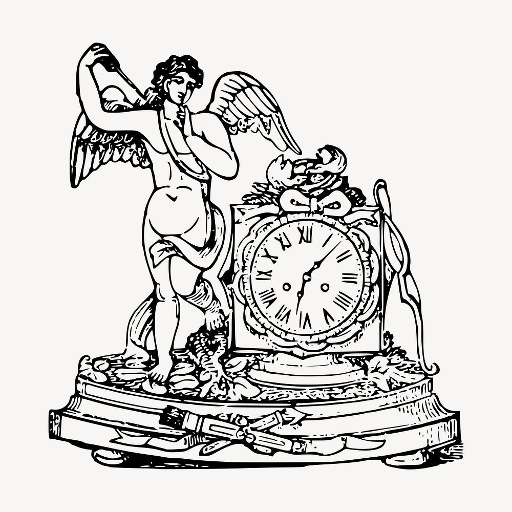 Cupid clock drawing, vintage illustration vector. Free public domain CC0 image.