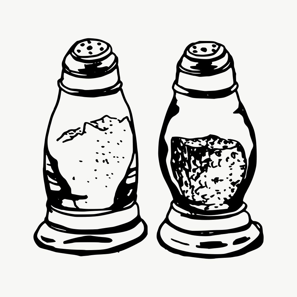 Salt shakers drawing, illustration vector. Free public domain CC0 image.