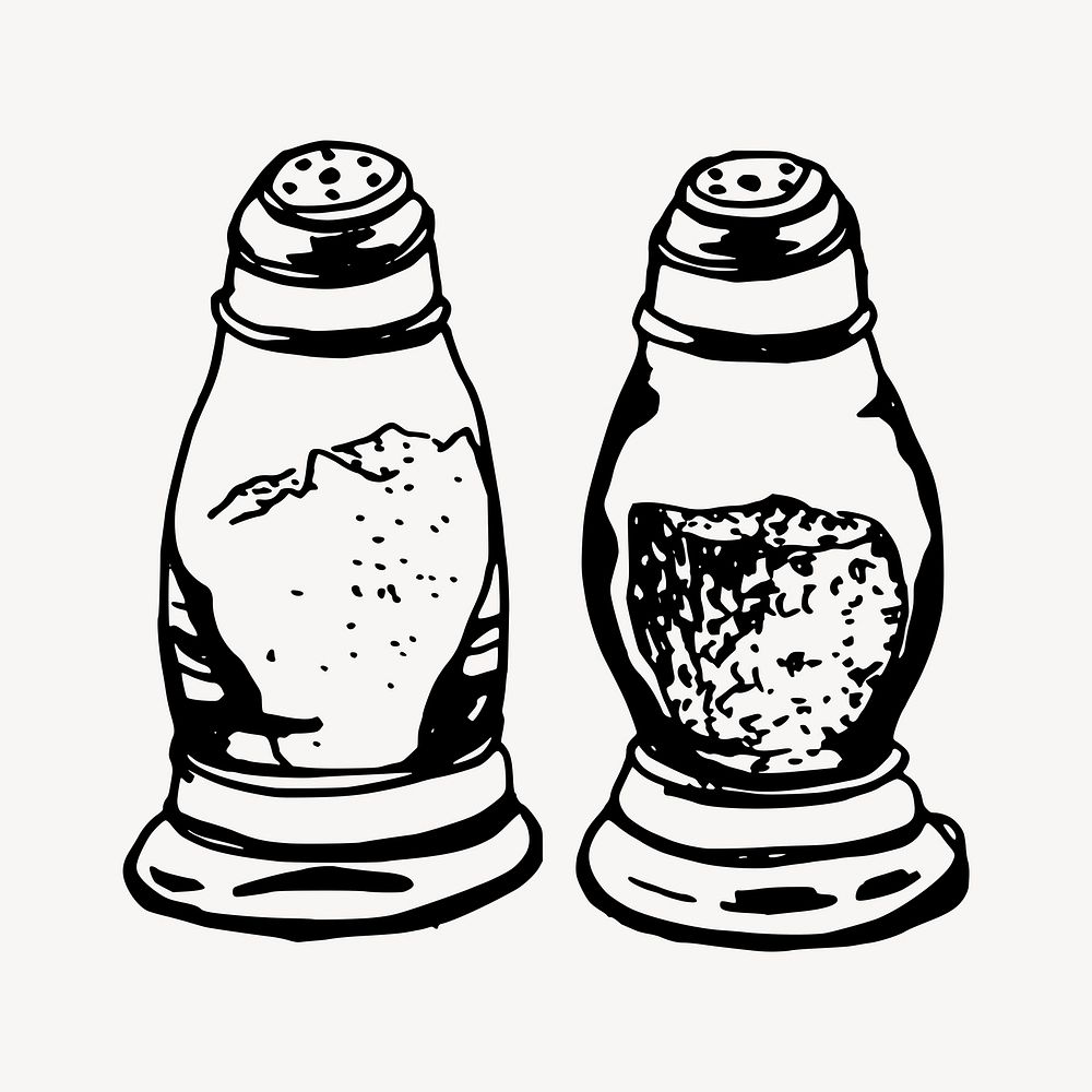 Salt shakers drawing, illustration. Free public domain CC0 image.