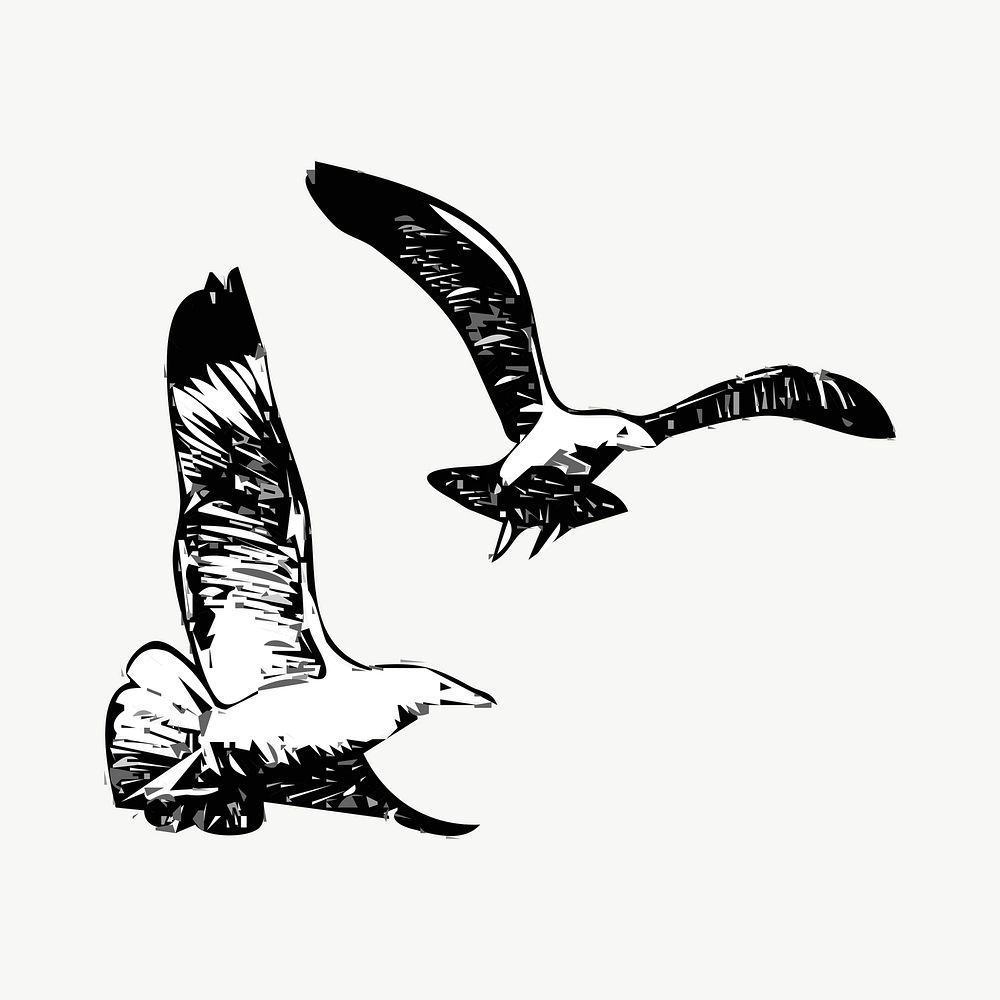 Flying birds drawing, illustration vector. Free public domain CC0 image.