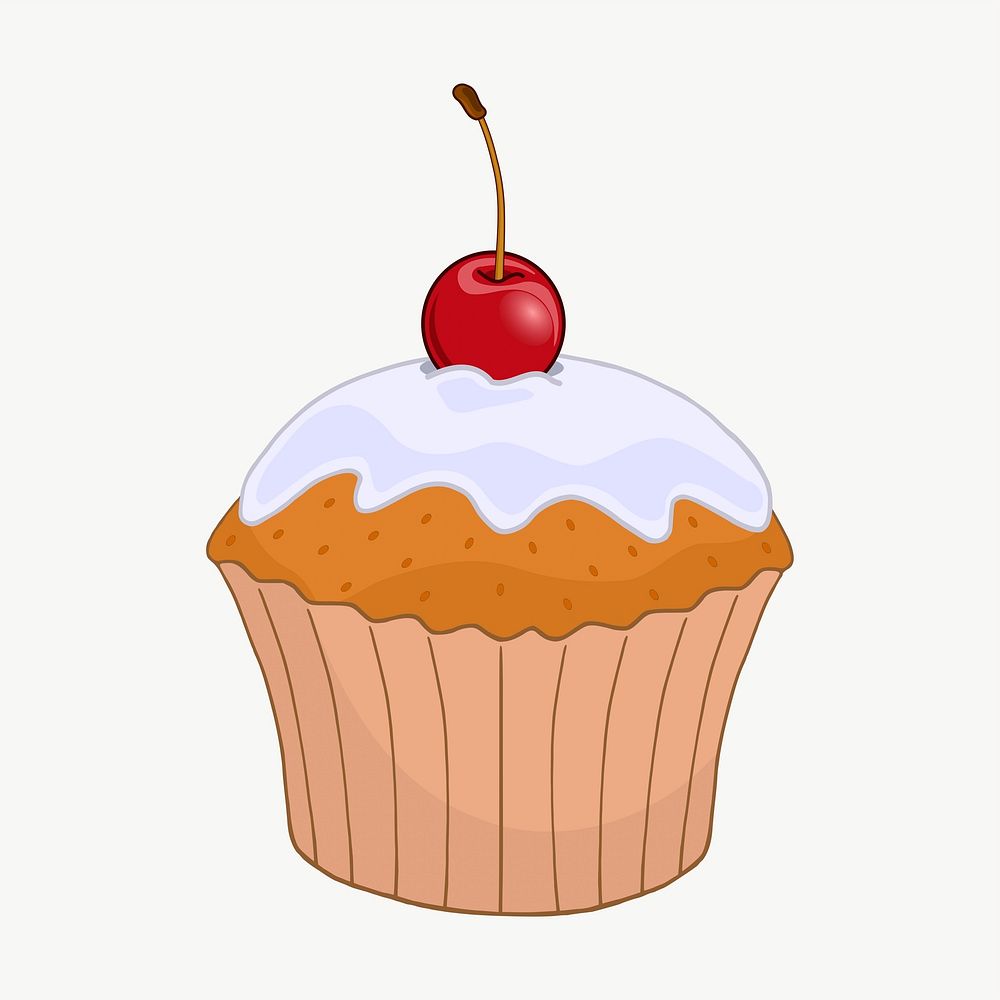 Cherry cupcake clipart, illustration vector. Free public domain CC0 image.