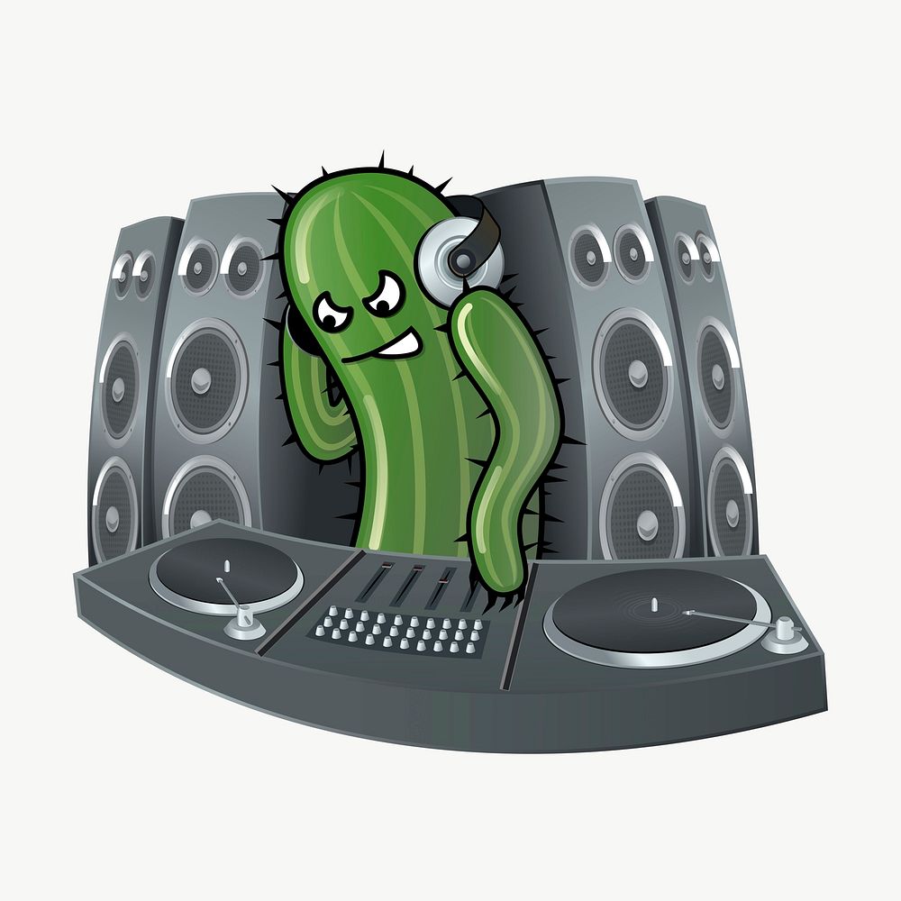 DJ cactus clipart, illustration vector. Free public domain CC0 image.